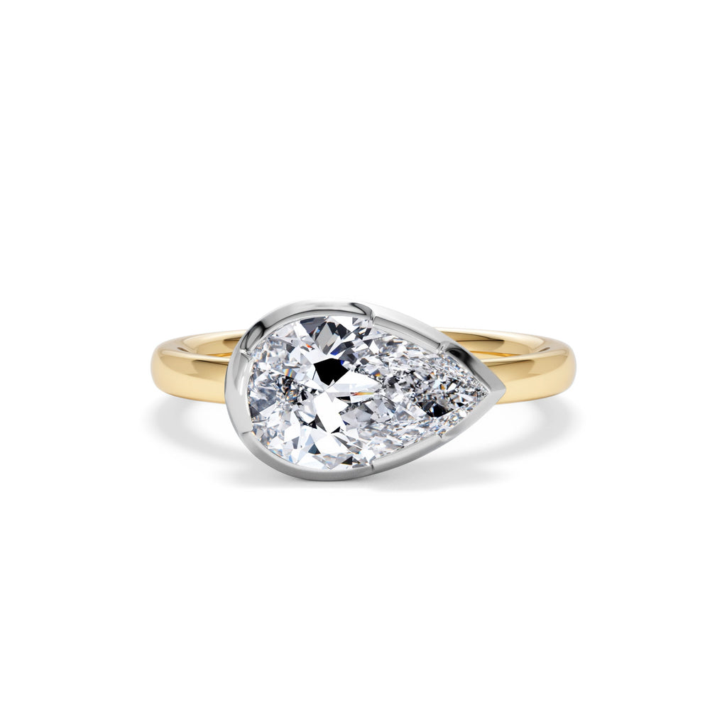 East West 2.00ct Pear Cut Lab Diamond Solitaire Engagement Ring in 18K Yellow Gold