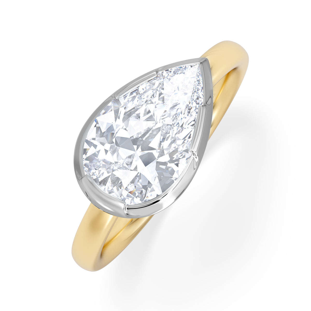 East West 2.00ct Pear Cut Lab Diamond Solitaire Engagement Ring in 18K Yellow Gold