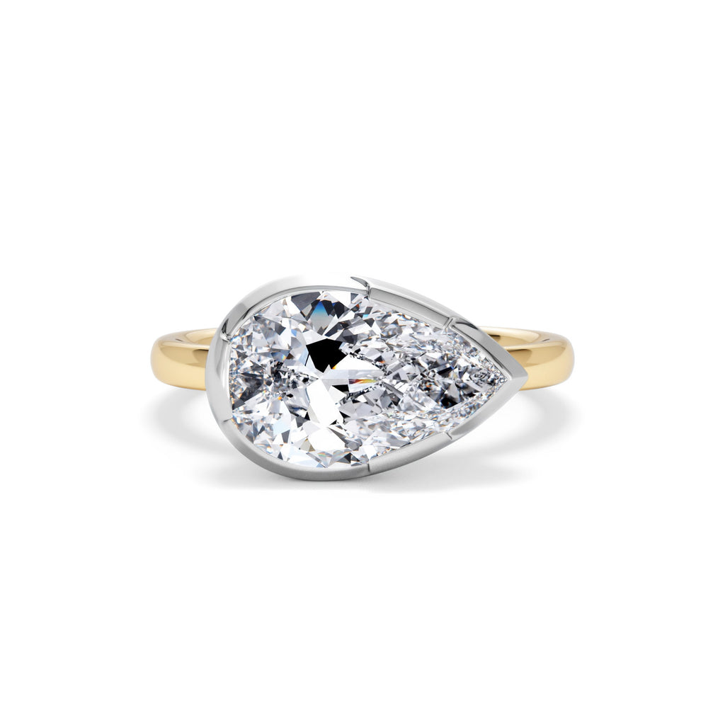 East West 3.00ct Pear Cut Lab Diamond Solitaire Engagement Ring in 18K Yellow Gold