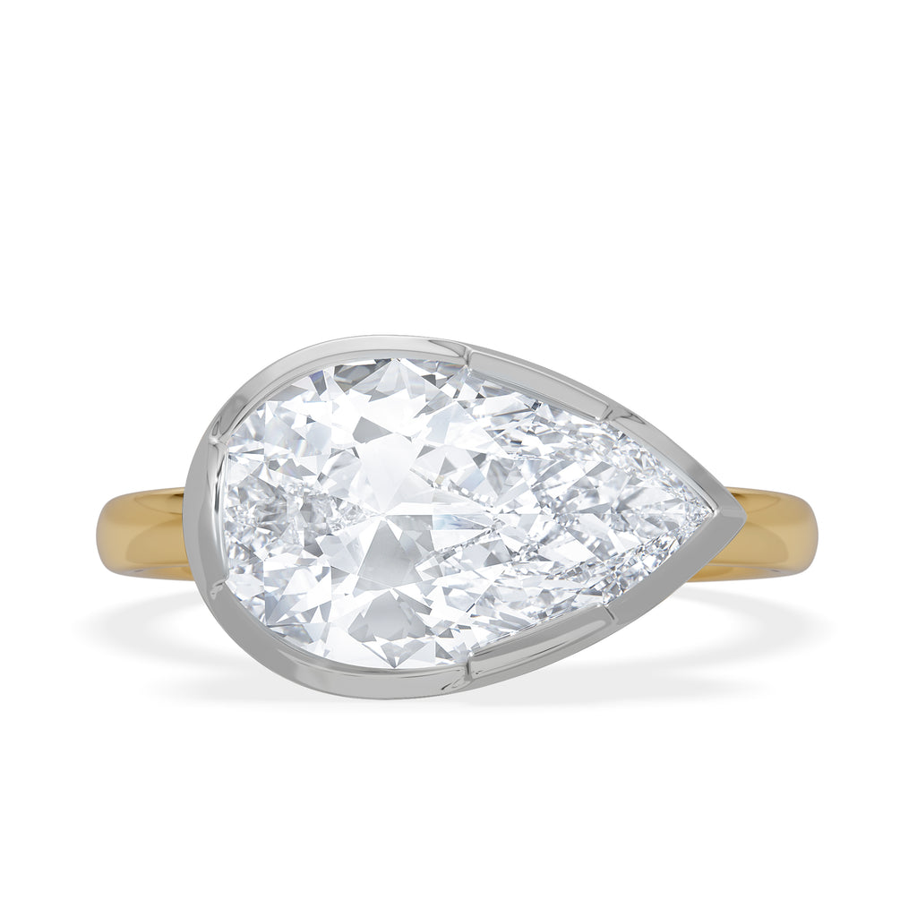 East West 3.00ct Pear Cut Lab Diamond Solitaire Engagement Ring in 18K Yellow Gold