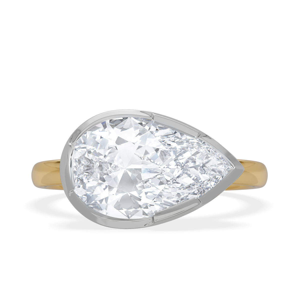 East West 3.00ct Pear Cut Lab Diamond Solitaire Engagement Ring in 18K Yellow Gold