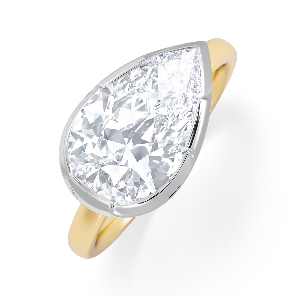 East West 3.00ct Pear Cut Lab Diamond Solitaire Engagement Ring in 18K Yellow Gold