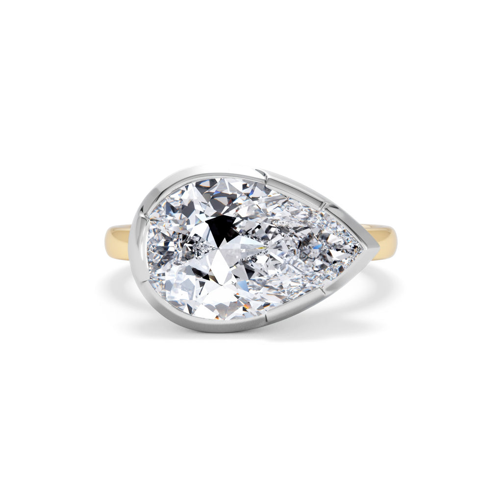 East West 5.00ct Pear Cut Lab Diamond Solitaire Engagement Ring in 18K Yellow Gold
