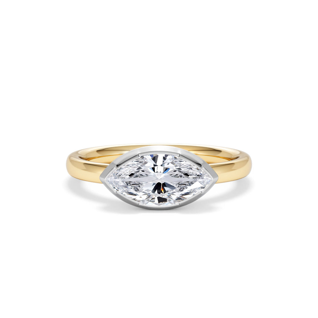 East West 1.00ct Marquise Cut Lab Diamond Solitaire Engagement Ring in 18K Yellow Gold