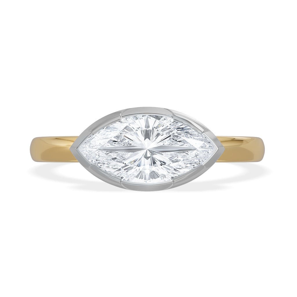 East West 1.00ct Marquise Cut Lab Diamond Solitaire Engagement Ring in 18K Yellow Gold
