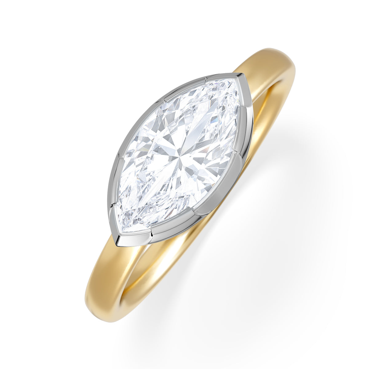 East West 1.00ct Marquise Cut Lab Diamond Solitaire Engagement Ring in 18K Yellow Gold