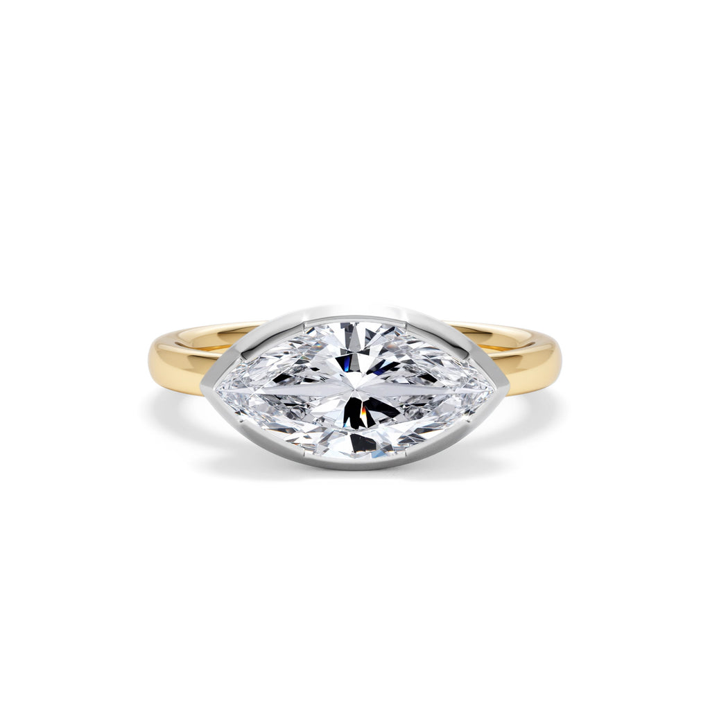 East West 2.00ct Marquise Cut Lab Diamond Solitaire Engagement Ring in 18K Yellow Gold