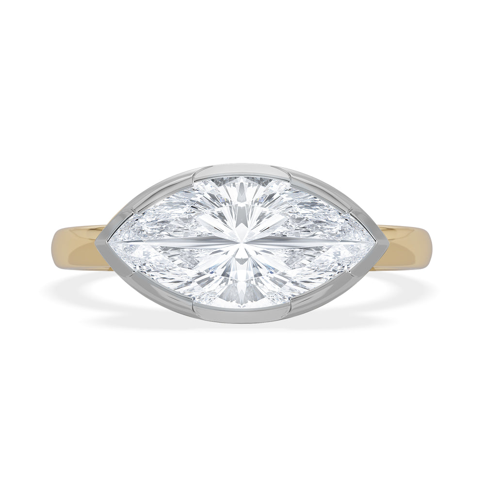 East West 2.00ct Marquise Cut Lab Diamond Solitaire Engagement Ring in 18K Yellow Gold