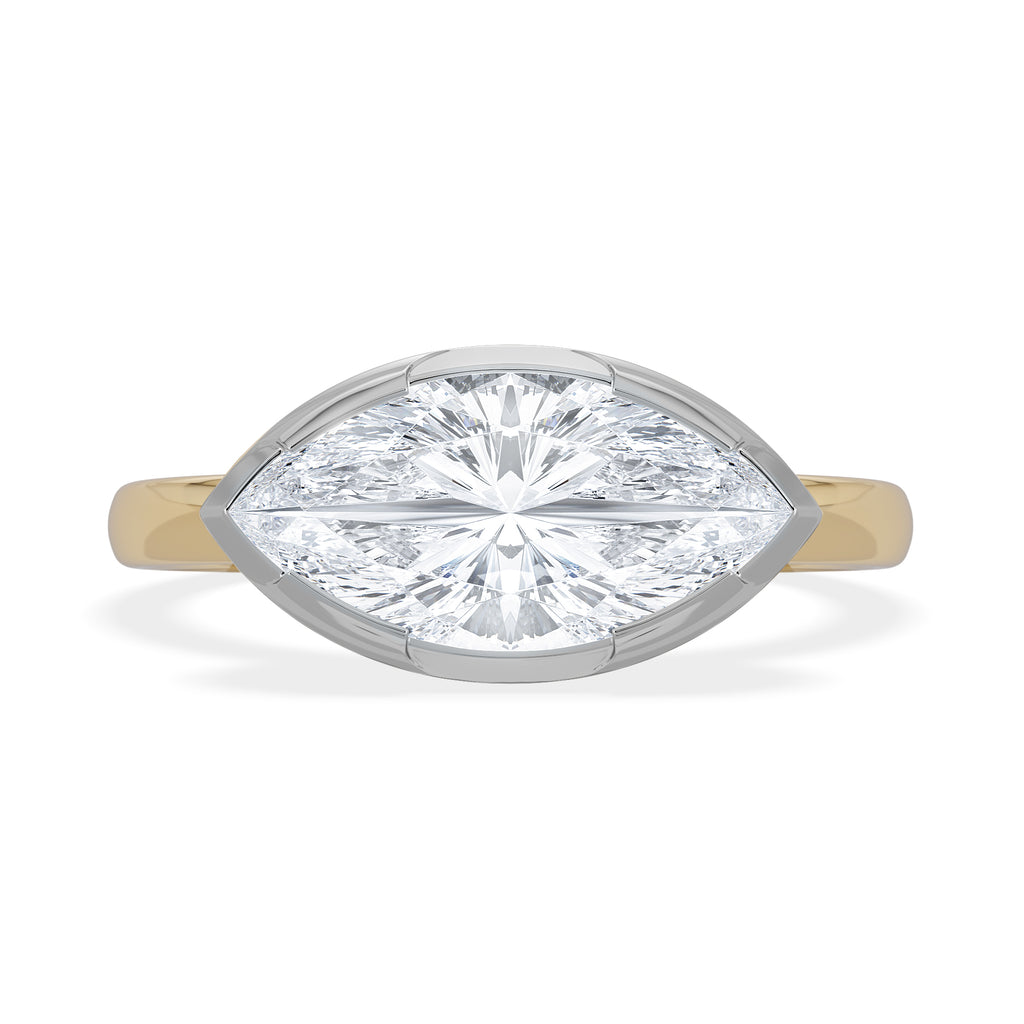East West 2.00ct Marquise Cut Lab Diamond Solitaire Engagement Ring in 18K Yellow Gold