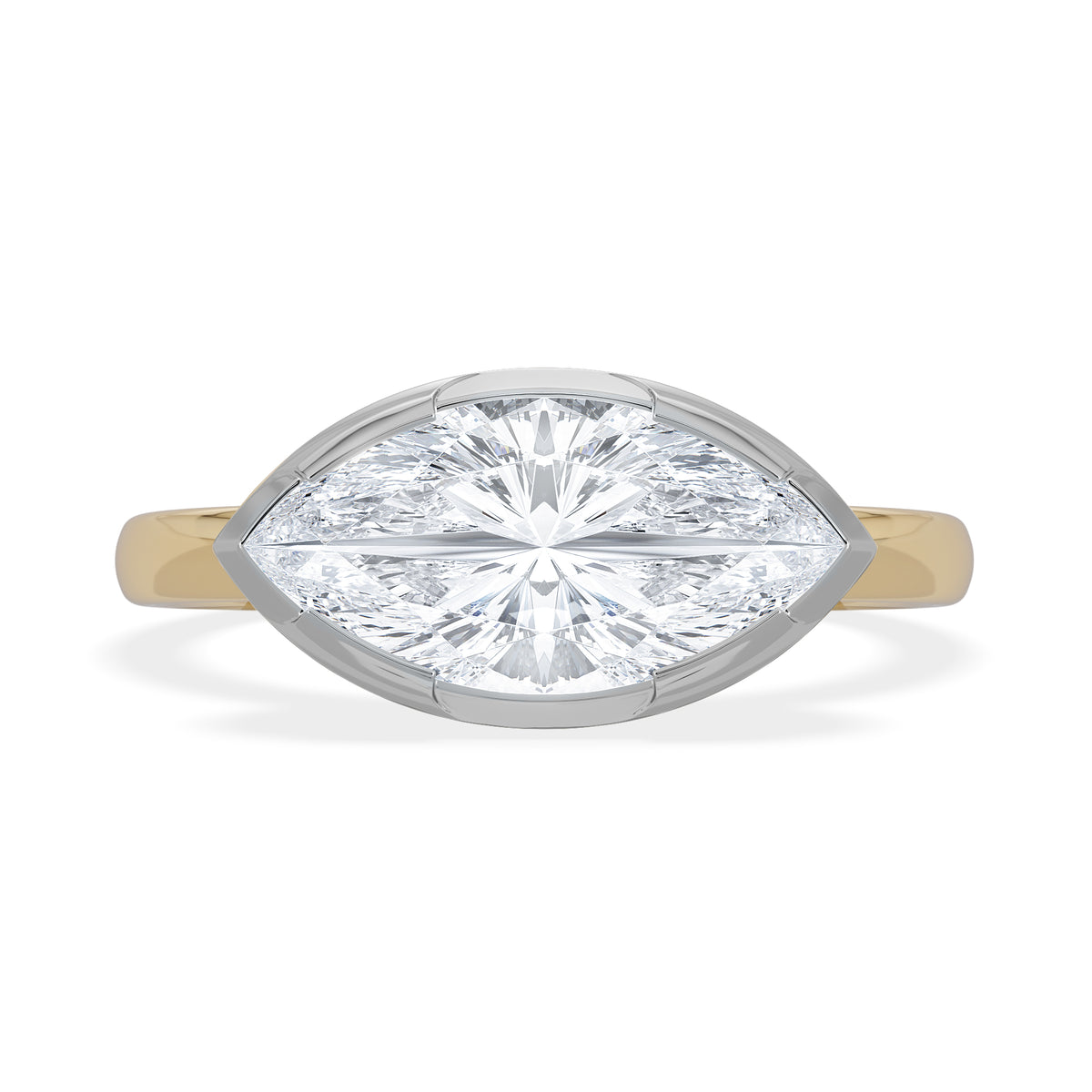 East West 2.00ct Marquise Cut Lab Diamond Solitaire Engagement Ring in 18K Yellow Gold