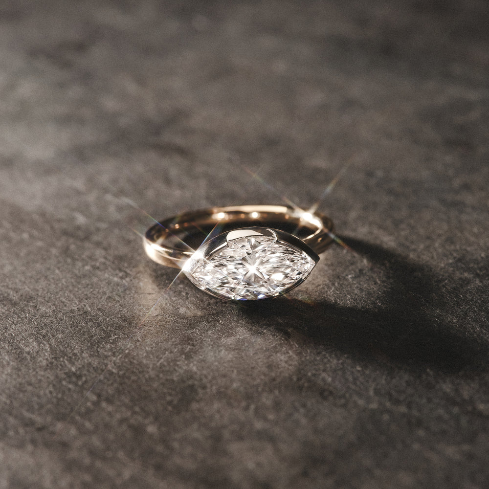 East West 2.00ct Marquise Cut Lab Diamond Solitaire Engagement Ring in 18K Yellow Gold