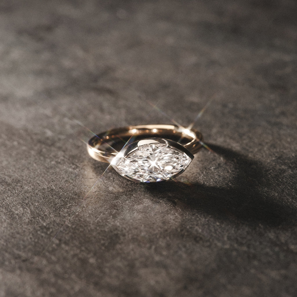East West 2.00ct Marquise Cut Lab Diamond Solitaire Engagement Ring in 18K Yellow Gold