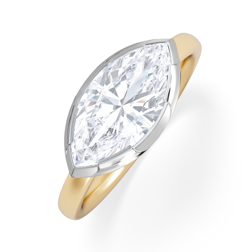 East West 2.00ct Marquise Cut Lab Diamond Solitaire Engagement Ring in 18K Yellow Gold