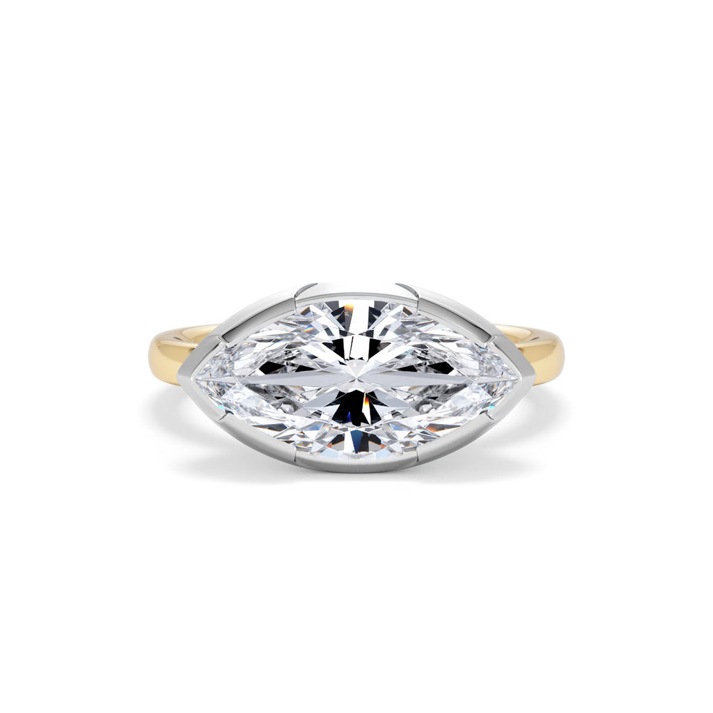 East West 3.00ct Marquise Cut Lab Diamond Solitaire Engagement Ring in 18K Yellow Gold
