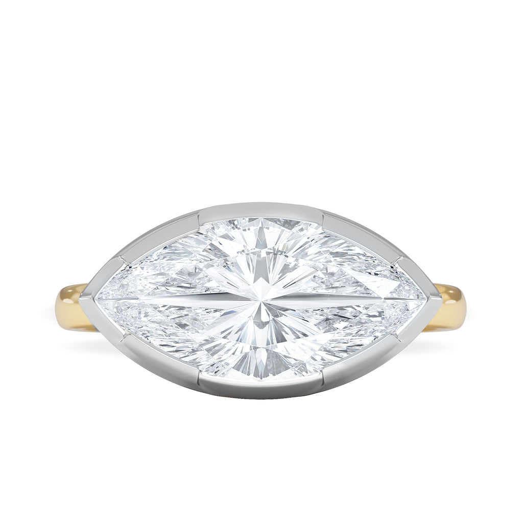 East West 3.00ct Marquise Cut Lab Diamond Solitaire Engagement Ring in 18K Yellow Gold