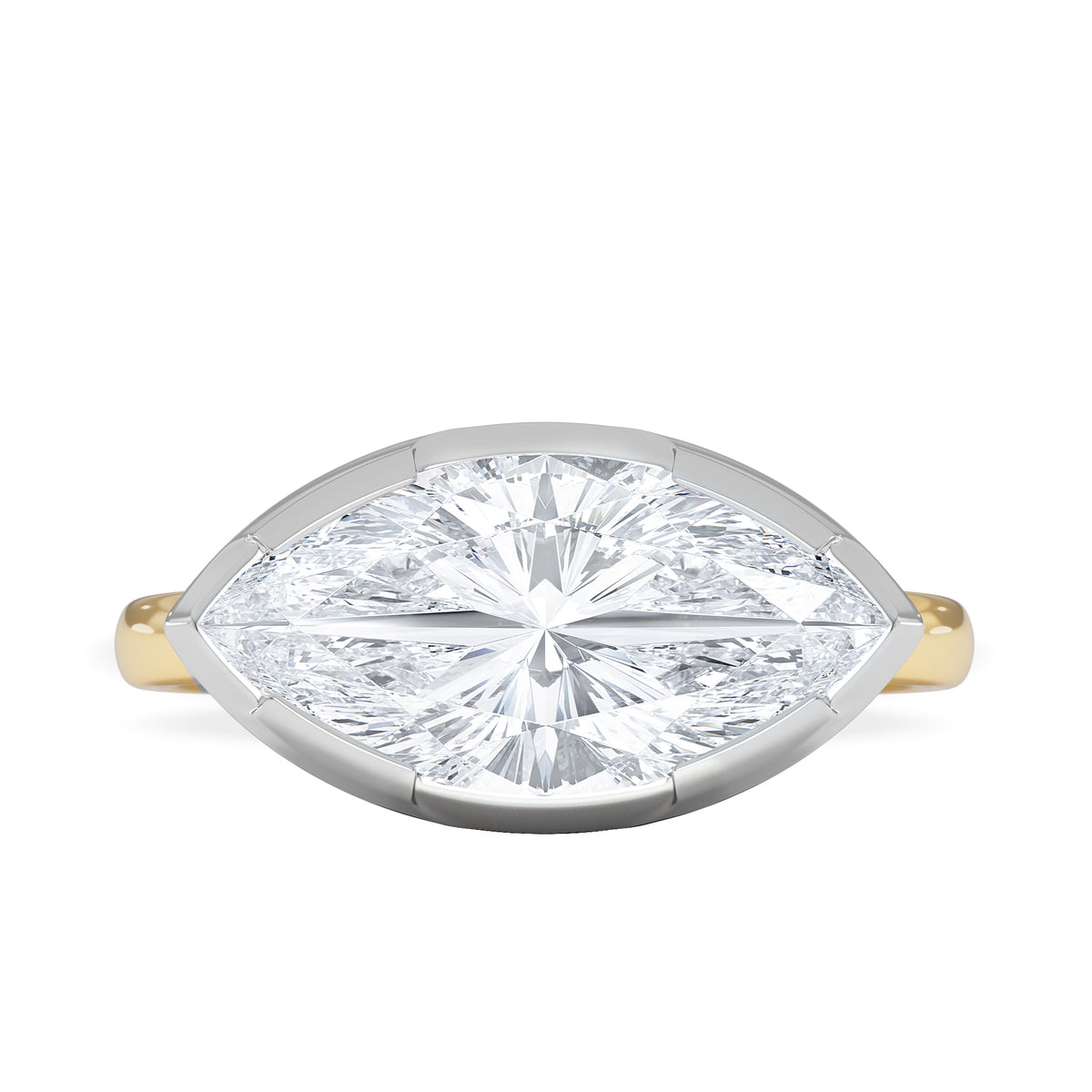East West 3.00ct Marquise Cut Lab Diamond Solitaire Engagement Ring in 18K Yellow Gold