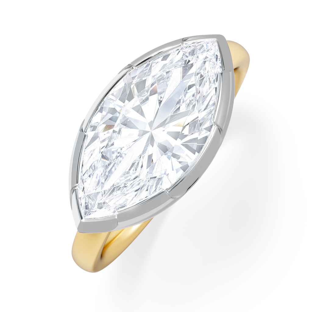 East West 3.00ct Marquise Cut Lab Diamond Solitaire Engagement Ring in 18K Yellow Gold