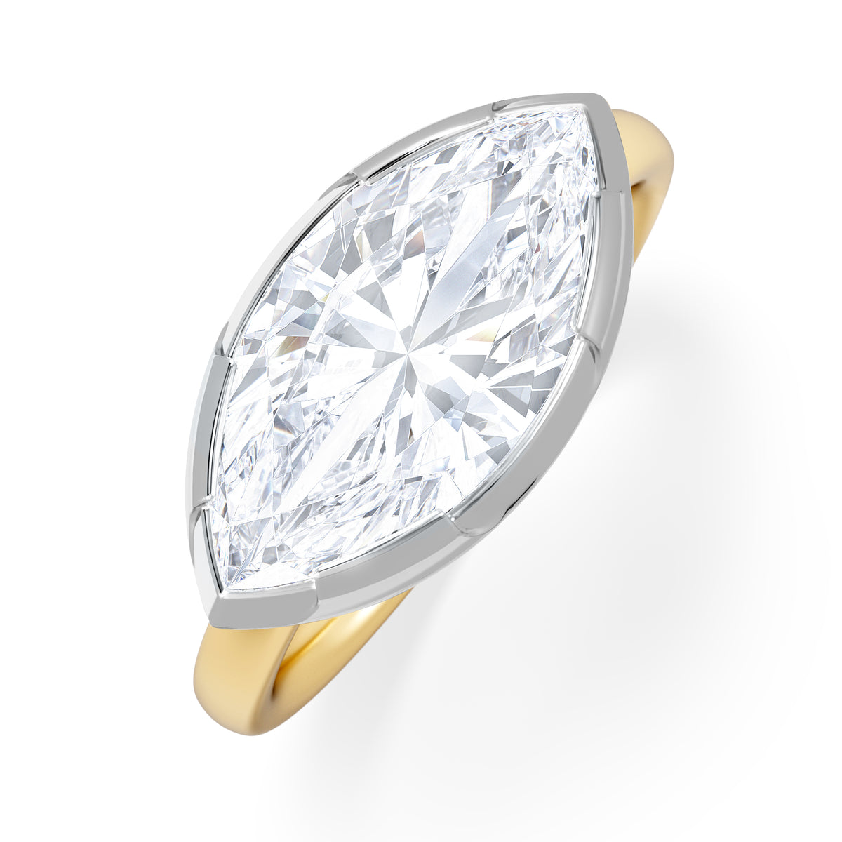 East West 3.00ct Marquise Cut Lab Diamond Solitaire Engagement Ring in 18K Yellow Gold