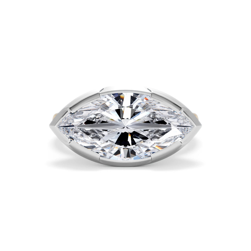 East West 5.00ct Marquise Cut Lab Diamond Solitaire Engagement Ring in 18K Yellow Gold