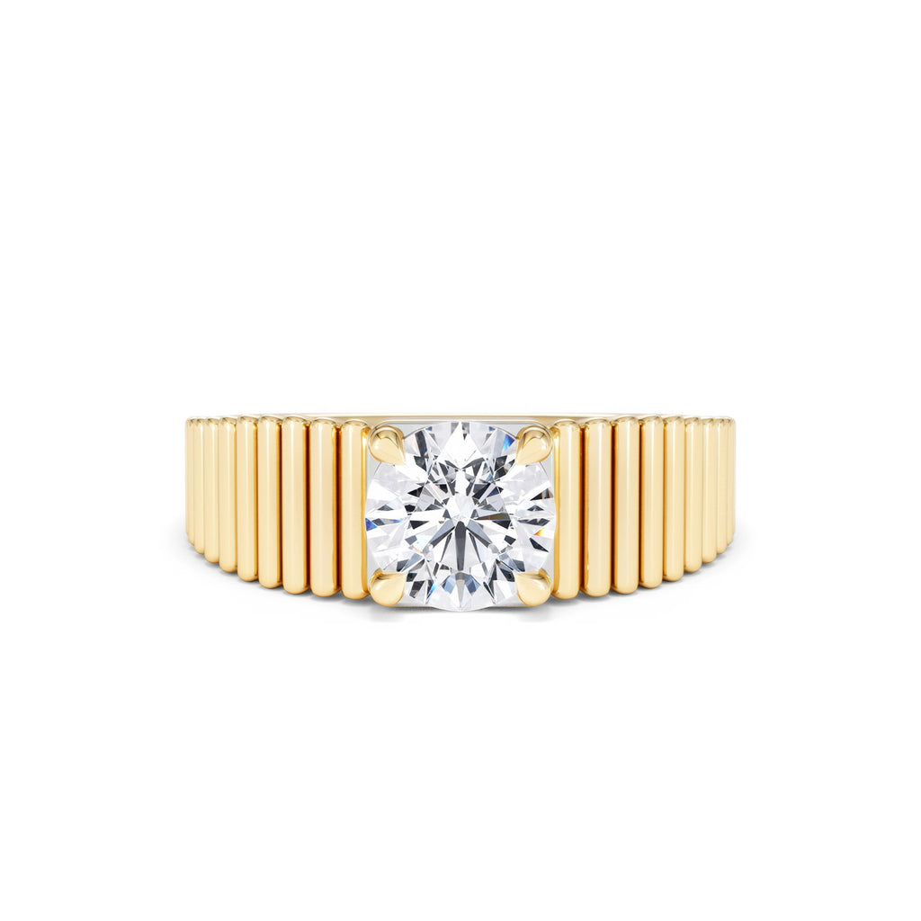 Flute 1.00ct Round Cut Lab Grown Diamond Solitaire Ring in 18K Yellow Gold
