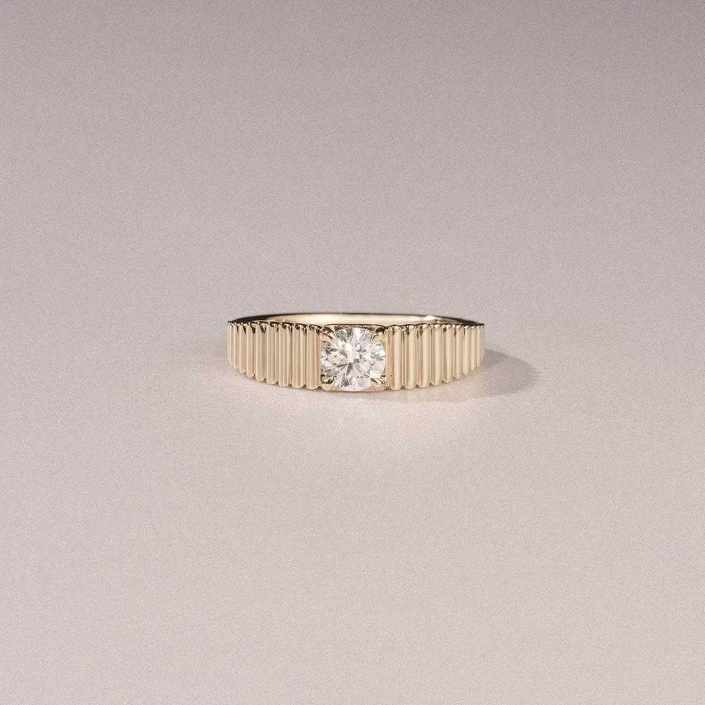 Flute 0.50ct Round Cut Lab Grown Diamond Solitaire Ring 18K Yellow Gold