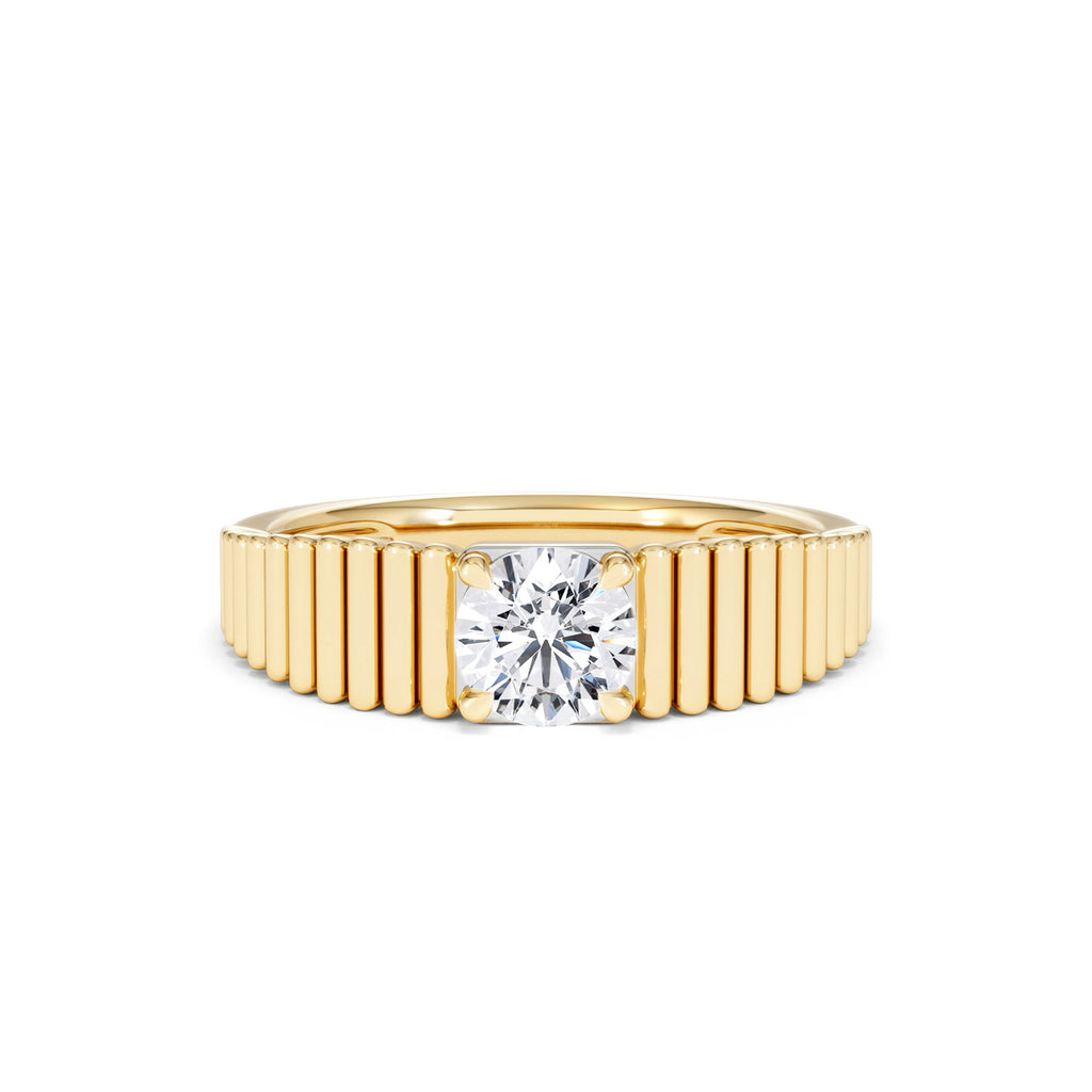 Flute 0.50ct Round Cut Lab Grown Diamond Solitaire Ring 18K Yellow Gold