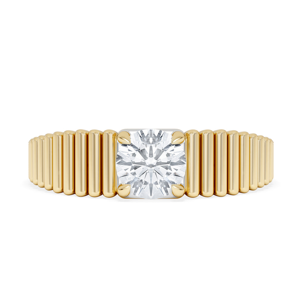 Flute 0.50ct Round Cut Lab Grown Diamond Solitaire Ring 18K Yellow Gold