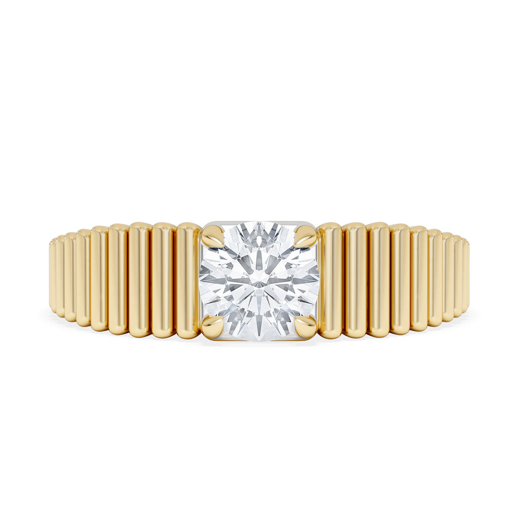 Flute 0.50ct Round Cut Lab Grown Diamond Solitaire Ring 18K Yellow Gold
