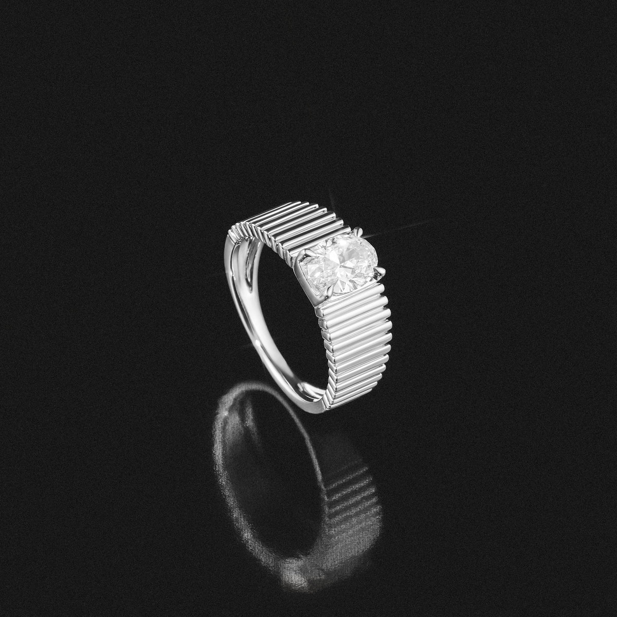 Flute 1.00ct Oval Cut Lab Grown Diamond Solitaire Ring in Platinum
