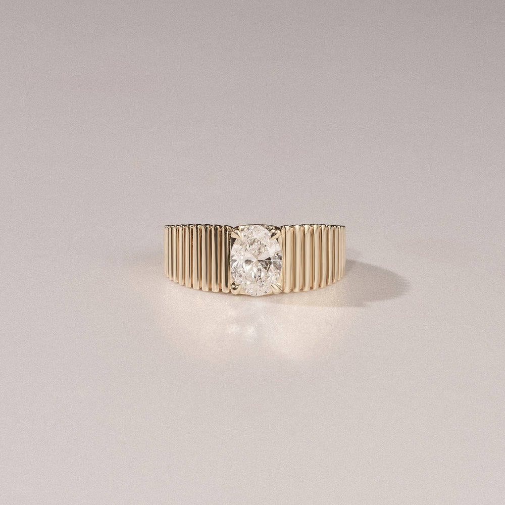 Flute 1.00ct Oval Cut Lab Grown Diamond Solitaire Ring 18K Yellow Gold