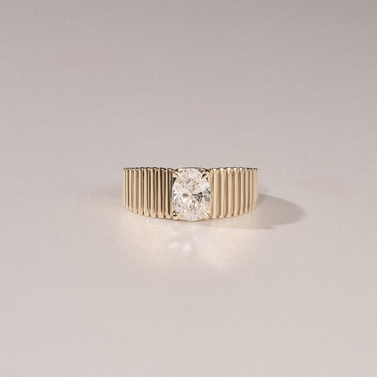 Flute 1.00ct Oval Cut Lab Grown Diamond Solitaire Ring 18K Yellow Gold