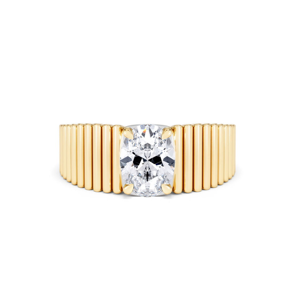 Flute 1.00ct Oval Cut Lab Grown Diamond Solitaire Ring 18K Yellow Gold