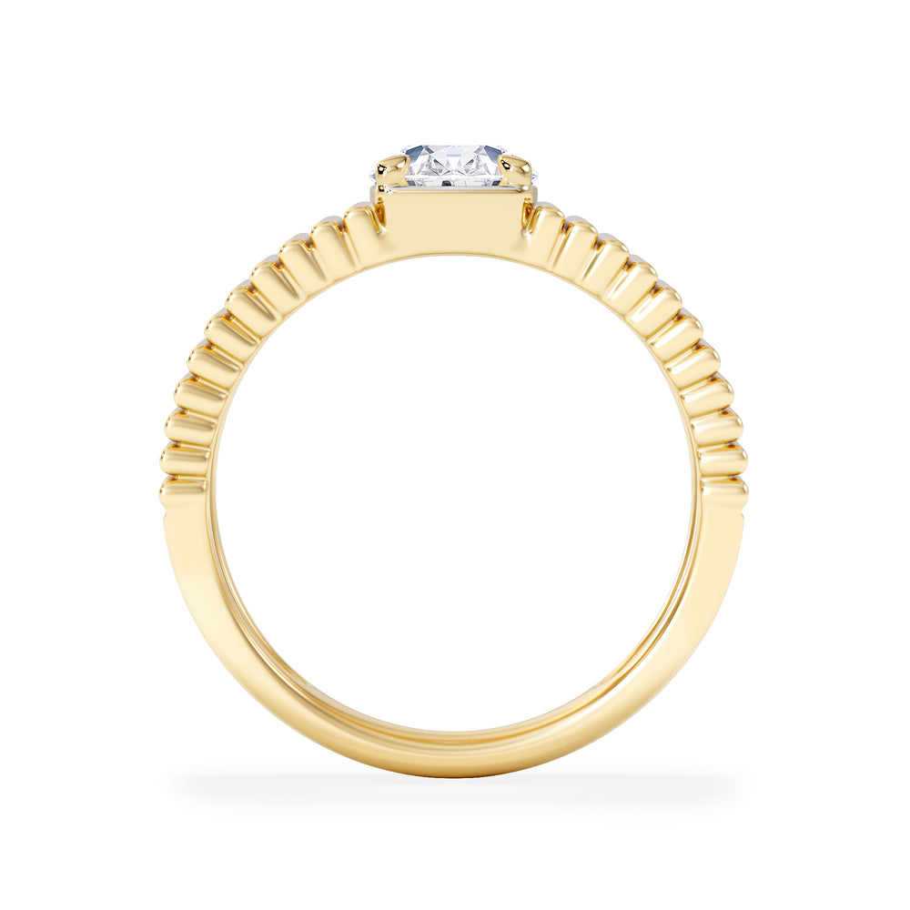 Flute 1.00ct Oval Cut Lab Grown Diamond Solitaire Ring 18K Yellow Gold