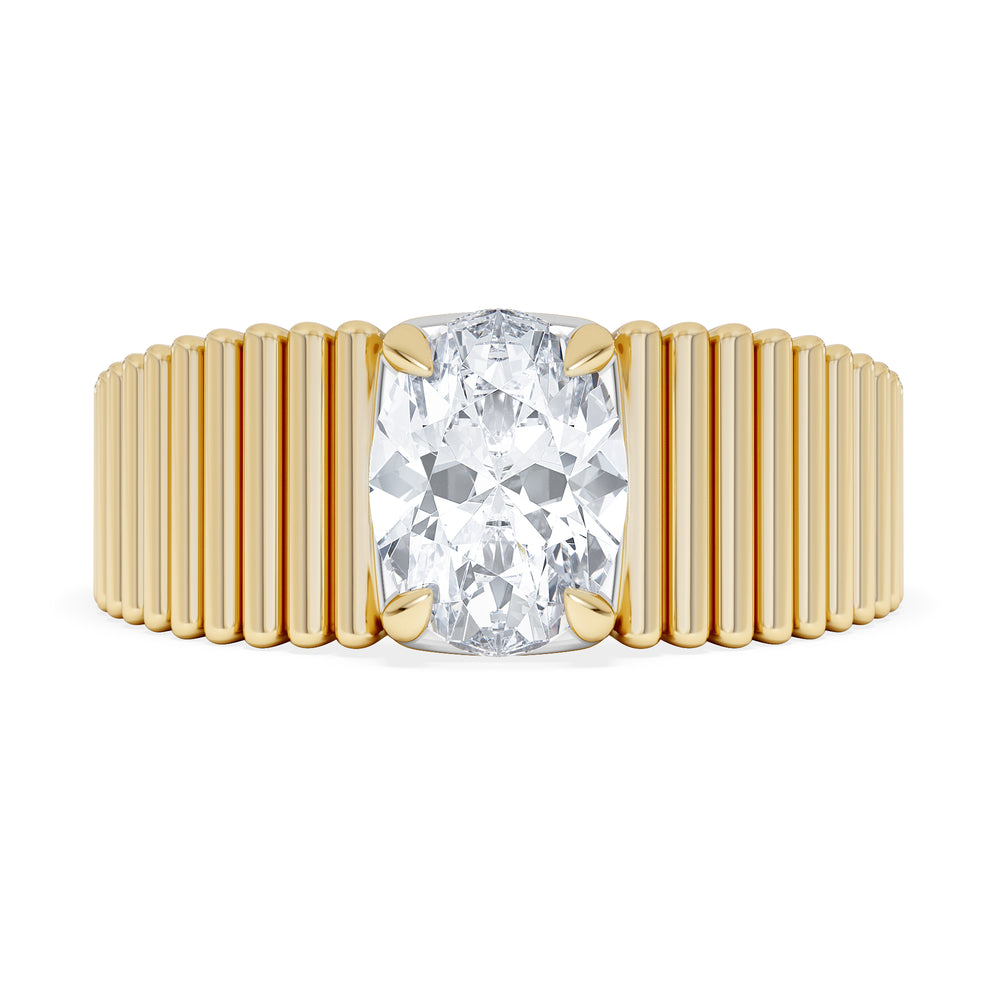 Flute 1.00ct Oval Cut Lab Grown Diamond Solitaire Ring 18K Yellow Gold