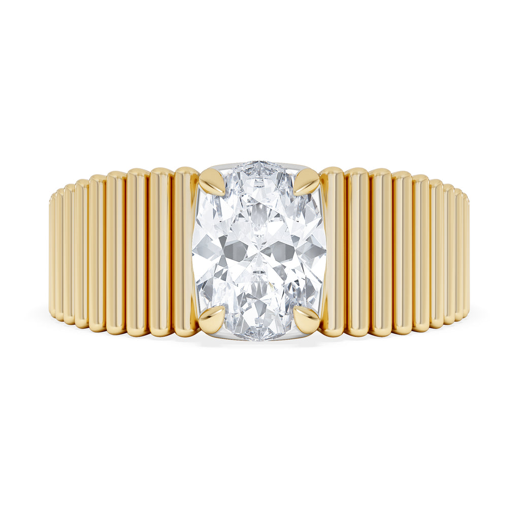 Flute 1.00ct Oval Cut Lab Grown Diamond Solitaire Ring 18K Yellow Gold