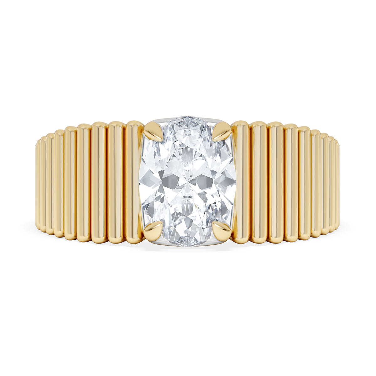 Flute 1.00ct Oval Cut Lab Grown Diamond Solitaire Ring 18K Yellow Gold