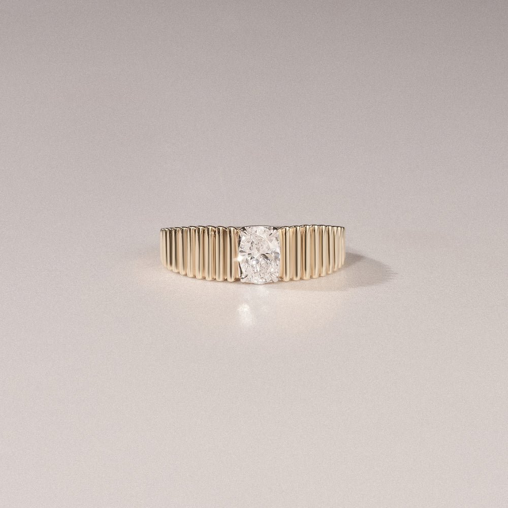 Flute 0.50ct Oval Cut Lab Grown Diamond Solitaire Ring 18K Yellow Gold