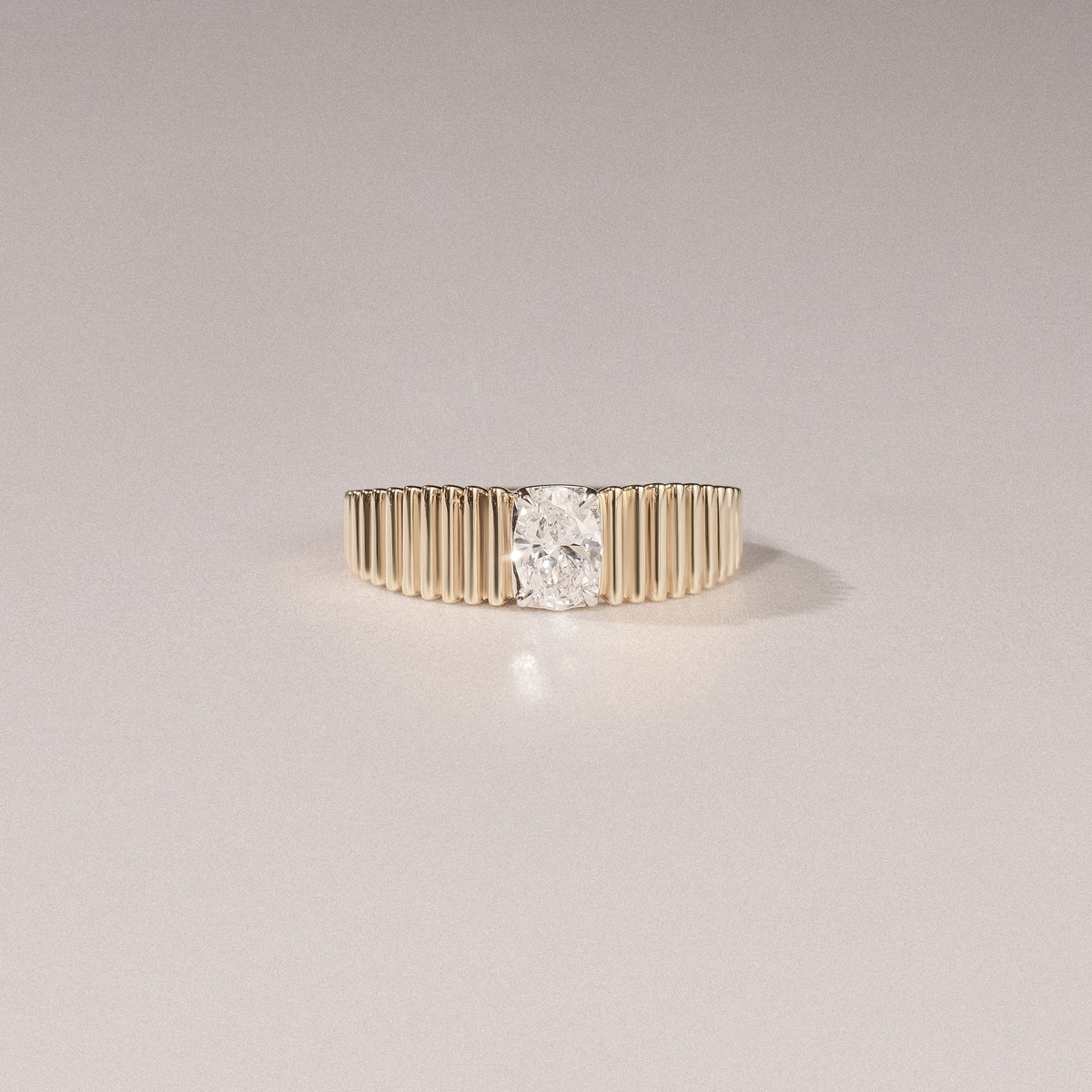 Flute 0.50ct Oval Cut Lab Grown Diamond Solitaire Ring 18K Yellow Gold