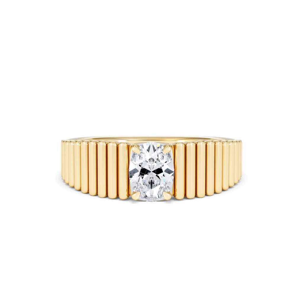 Flute 0.50ct Oval Cut Lab Grown Diamond Solitaire Ring 18K Yellow Gold