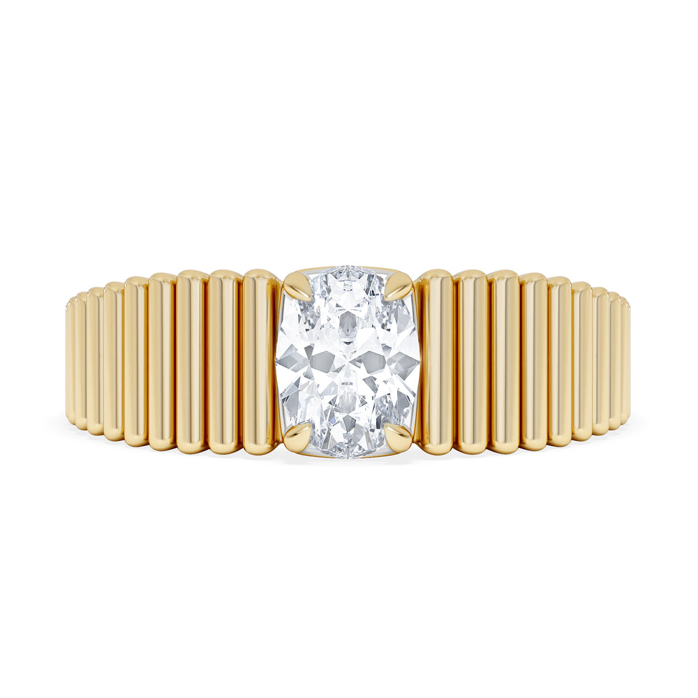 Flute 0.50ct Oval Cut Lab Grown Diamond Solitaire Ring 18K Yellow Gold