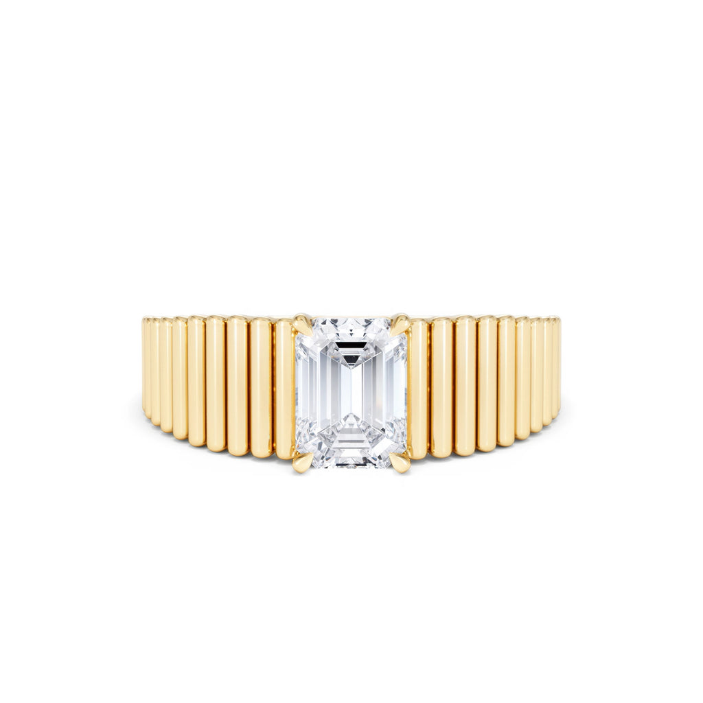 Flute 1.00ct Emerald Cut Lab Grown Diamond Solitaire Ring 18K Yellow Gold