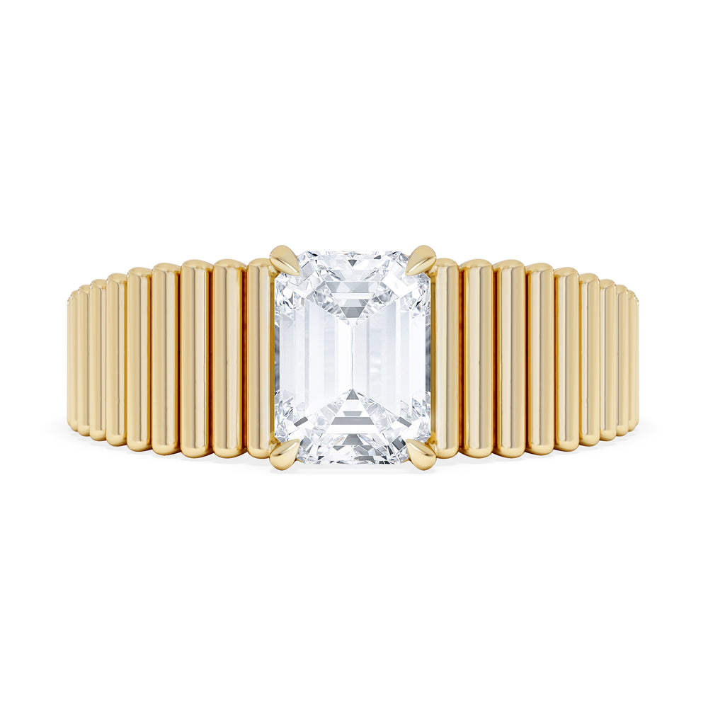 Flute 1.00ct Emerald Cut Lab Grown Diamond Solitaire Ring 18K Yellow Gold