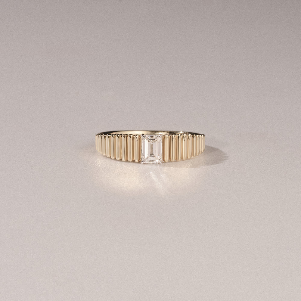 Flute 0.50ct Emerald Cut Lab Grown Diamond Solitaire Ring 18K Yellow Gold