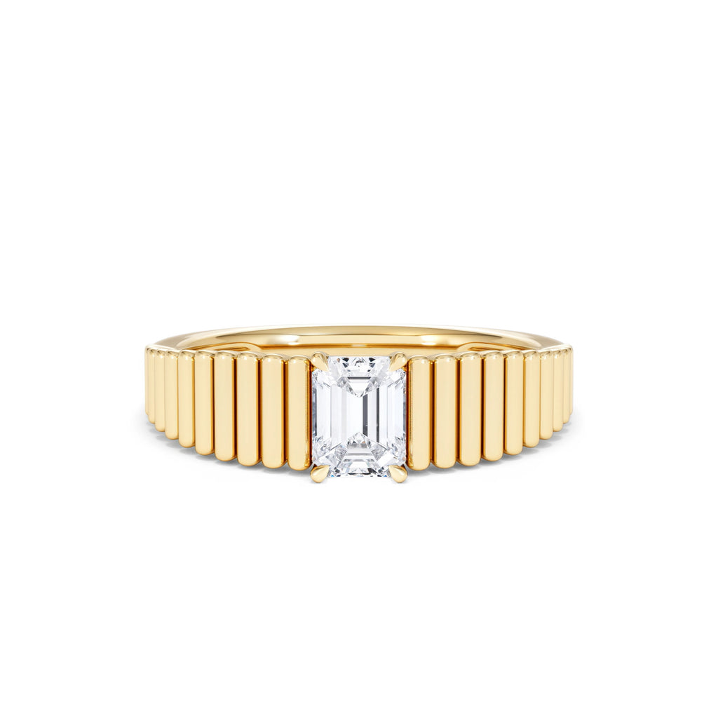 Flute 0.50ct Emerald Cut Lab Grown Diamond Solitaire Ring 18K Yellow Gold