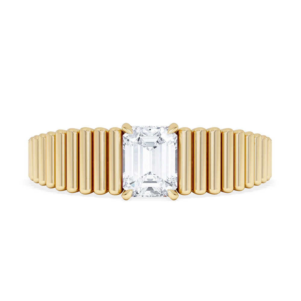 Flute 0.50ct Emerald Cut Lab Grown Diamond Solitaire Ring 18K Yellow Gold