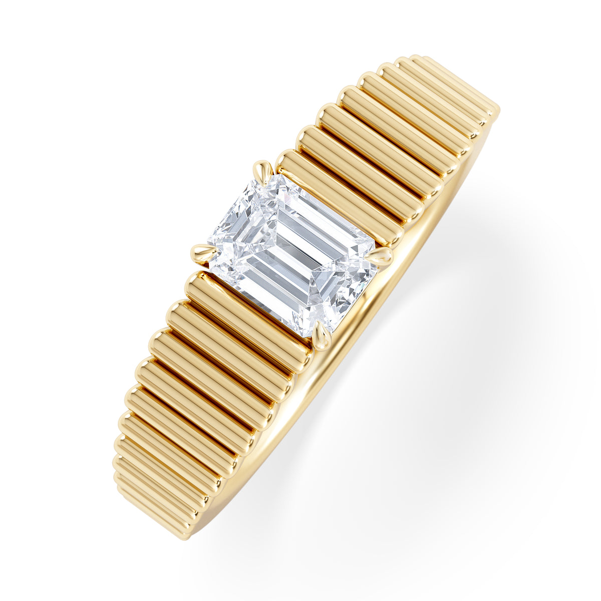 Flute 0.50ct Emerald Cut Lab Grown Diamond Solitaire Ring 18K Yellow Gold