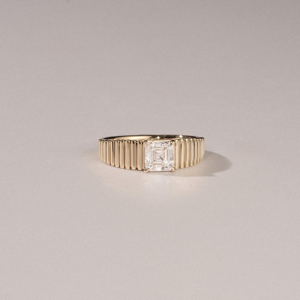 Flute 1.00ct Assher Cut Lab Grown Diamond Solitaire Ring 18K Yellow Gold