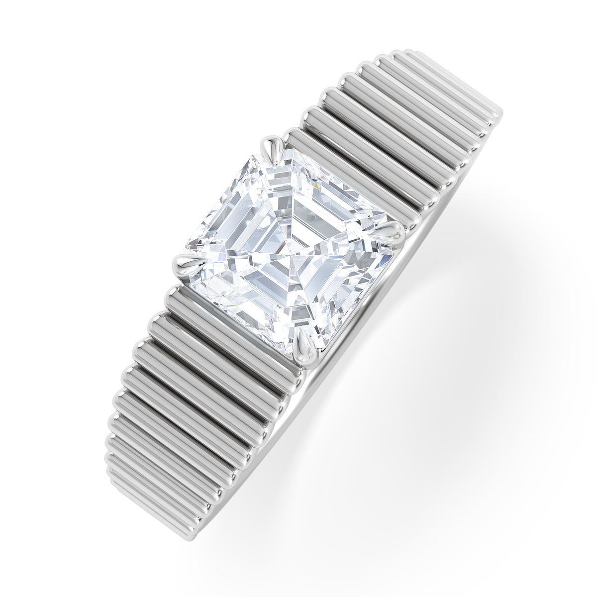 Flute 1.00ct Assher Cut Lab Grown Diamond Solitaire Ring in Platinum