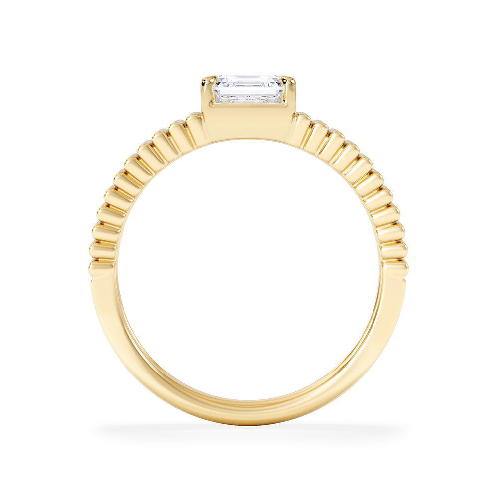 Flute 1.00ct Assher Cut Lab Grown Diamond Solitaire Ring 18K Yellow Gold