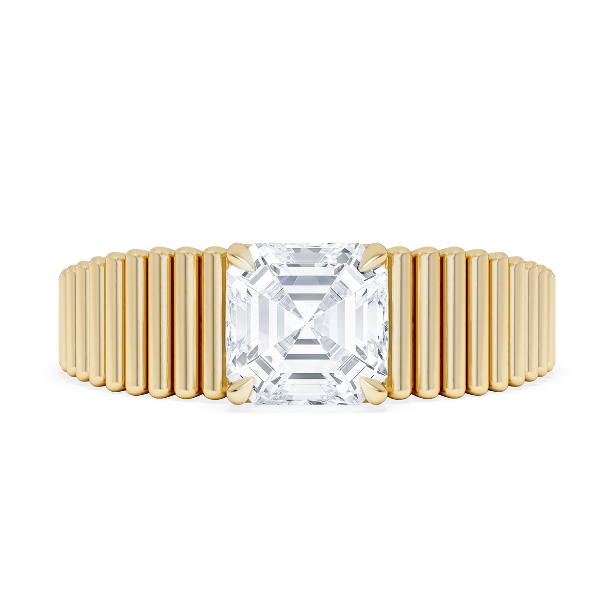 Flute 1.00ct Assher Cut Lab Grown Diamond Solitaire Ring 18K Yellow Gold